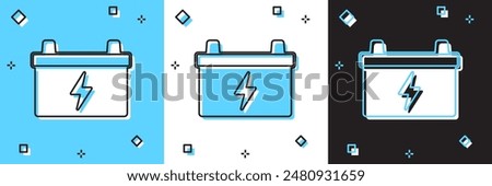 Set Car battery icon isolated on blue and white, black background. Accumulator battery energy power and electricity accumulator battery.  Vector