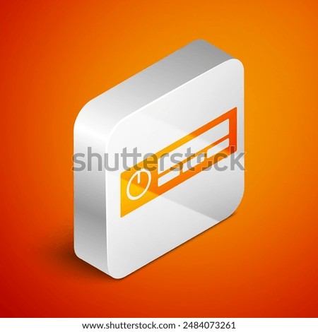 Isometric Car Audio icon isolated on orange background. Fm radio car audio icon. Silver square button. Vector