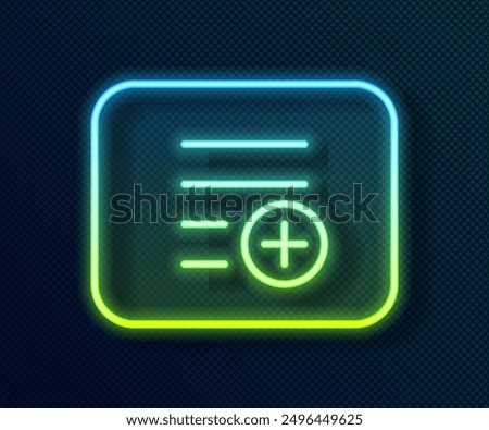 Glowing neon line Add to playlist icon isolated on black background.  Vector