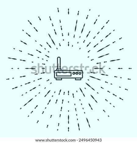 Black line Router and wi-fi signal icon isolated on grey background. Wireless ethernet modem router. Computer technology internet. Abstract circle random dots. Vector