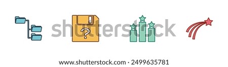 Set Folder tree, Unknown document, Ranking star and Falling icon. Vector