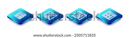 Set Isometric line Server, Browser window, with shield and files icon. Vector