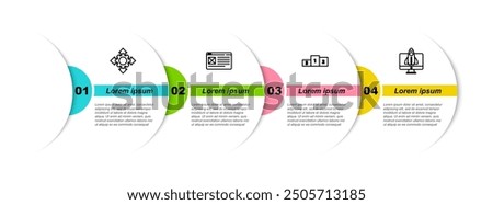 Set line Project team base, Browser window, Business podium and Startup project concept. Business infographic template. Vector