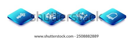 Set Isometric line Christian cross, Jesus, Pastafarianism and Church bell icon. Vector