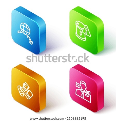 Set Isometric line Global economic crisis, Drop in crude oil price, Credit card and Employee dismissal icon. Vector