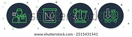 Set line Drop in crude oil price, Employee dismissal and  icon. Vector