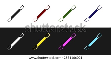 Set Cuticle pusher icon isolated on black and white background. Tool for manicure.  Vector