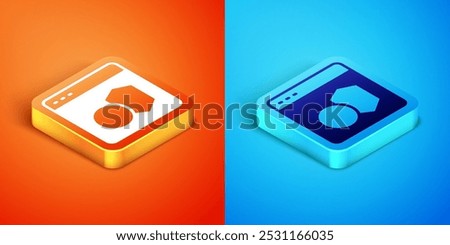 Isometric Software, web developer programming code icon isolated on orange and blue background. Javascript computer script random parts of program code.  Vector