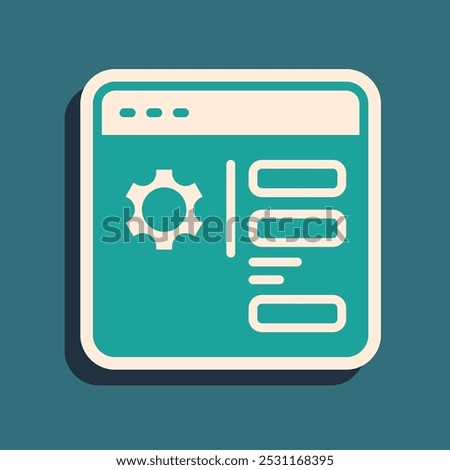 Green Browser setting icon isolated on green background. Adjusting, service, maintenance, repair, fixing. Long shadow style. Vector