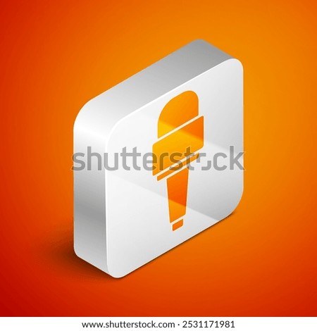 Isometric Microphone icon isolated on orange background. On air radio mic microphone. Speaker sign. Silver square button. Vector