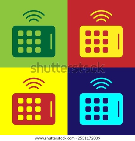 Pop art Wireless tablet icon isolated on color background. Internet of things concept with wireless connection.  Vector