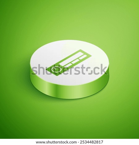 Isometric Car Audio icon isolated on green background. Fm radio car audio icon. White circle button. Vector