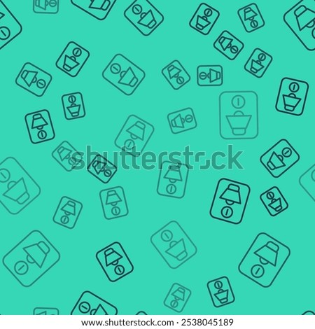 Black line Speaker mute icon isolated seamless pattern on green background. No sound icon. Volume Off symbol.  Vector