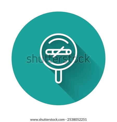 White line No smoking icon isolated with long shadow background. Cigarette smoking prohibited sign. Green circle button. Vector