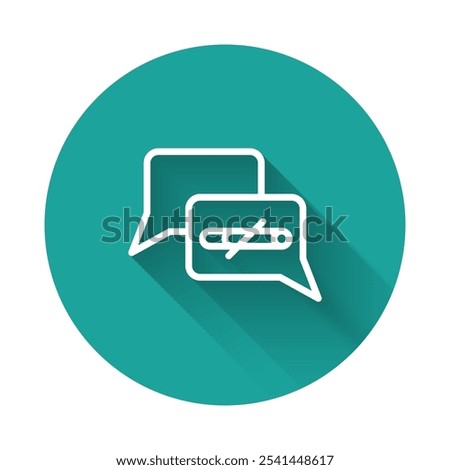 White line No smoking icon isolated with long shadow background. Cigarette smoking prohibited sign. Green circle button. Vector