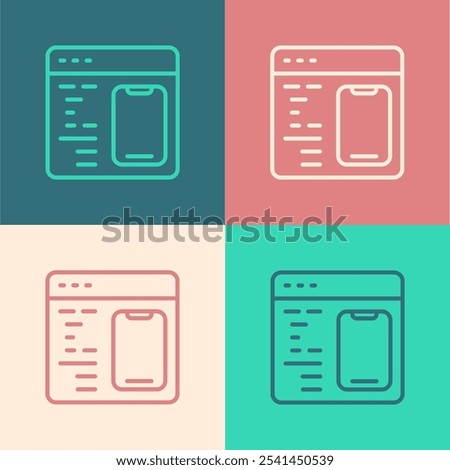 Pop art line Software, web developer programming code icon isolated on color background. Javascript computer script random parts of program code.  Vector