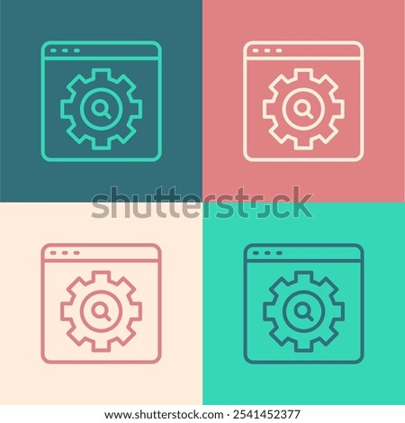 Pop art line Browser setting icon isolated on color background. Adjusting, service, maintenance, repair, fixing.  Vector