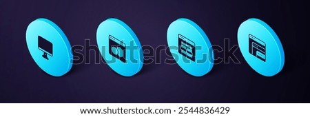 Set Isometric Software, MySQL code,  and Computer monitor screen icon. Vector