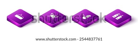 Set Isometric Submarine, Crab, Smoking pipe and Aqualung icon. Vector