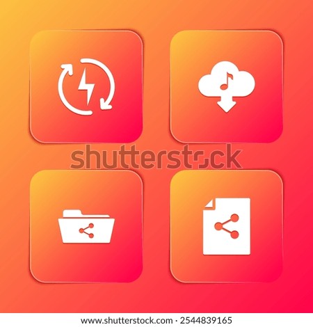 Set Recharging, Cloud download music, Share folder and file icon. Vector