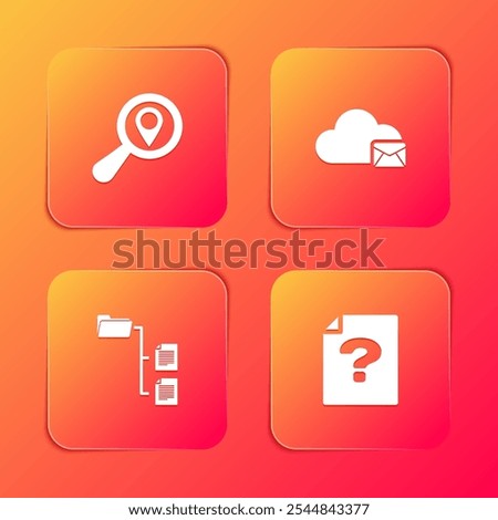 Set Search location, Cloud mail server, Folder tree and Unknown document icon. Vector