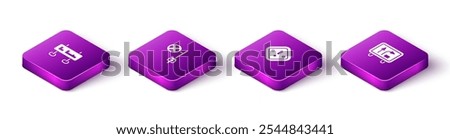 Set Isometric Road traffic sign, Stop with camera, Exclamation mark in triangle and  icon. Vector