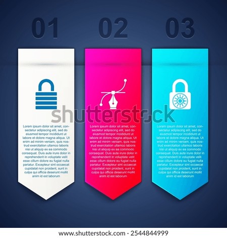 Set Lock, Bezier curve and Safe combination lock wheel. Business infographic template. Vector