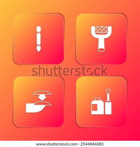 Set Cuticle pusher, Nail file, False nails and Bottle of polish icon. Vector