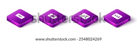 Set Isometric Pause button, Online play video, Arrow shuffle and Fast forward icon. Vector