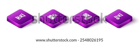 Set Isometric Old hourglass with sand, Toaster setting, Air conditioner and Hourglass icon. Vector