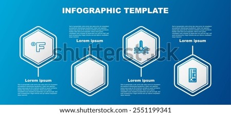 Set line Fahrenheit, Rainbow with sun, Water thermometer and Meteorology. Business infographic template. Vector