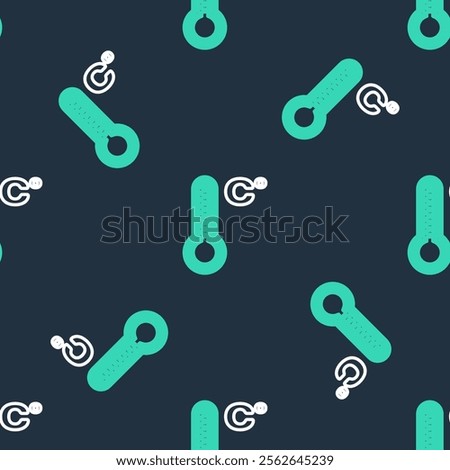 Line Meteorology thermometer measuring heat and cold icon isolated seamless pattern on black background. Temperature Celsius.  Vector