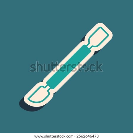 Green Cuticle pusher icon isolated on green background. Tool for manicure. Long shadow style. Vector