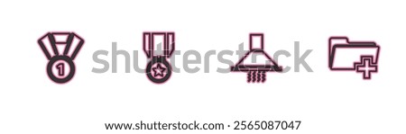 Set line Medal, Kitchen extractor fan, with star and Add new folder icon. Vector