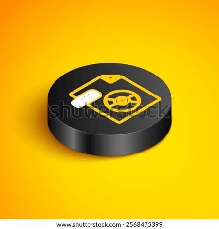 Isometric line WMA file document. Download wma button icon isolated on yellow background. WMA file symbol. Wma music format sign. Black circle button. Vector