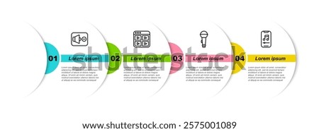 Set line Speaker mute, Music playlist, Microphone and player. Business infographic template. Vector