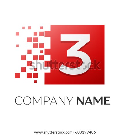 Number three vector logo symbol in the colorful square on white background. Vector template for your design