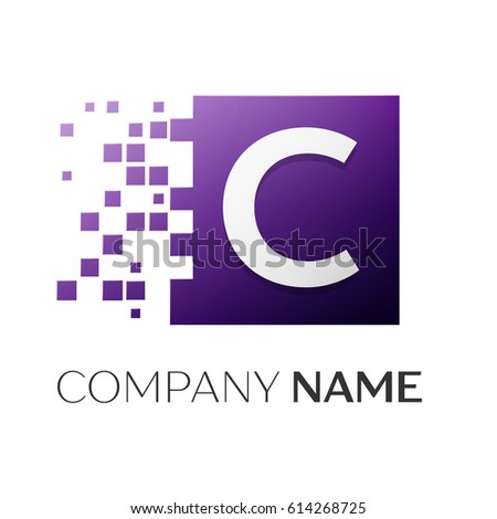 Letter C vector logo symbol in the colorful square with shattered blocks on white background. Vector template for your design