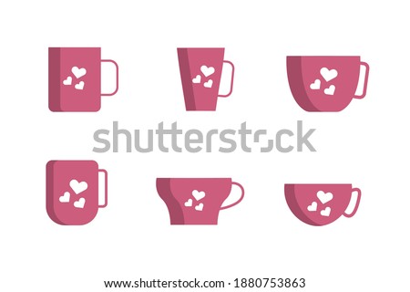 set of tea cups and coffee mugs fill style vector icons with round bottom and flat bottom cups editable vector illustration for decoration, coloring book, stickers. 
