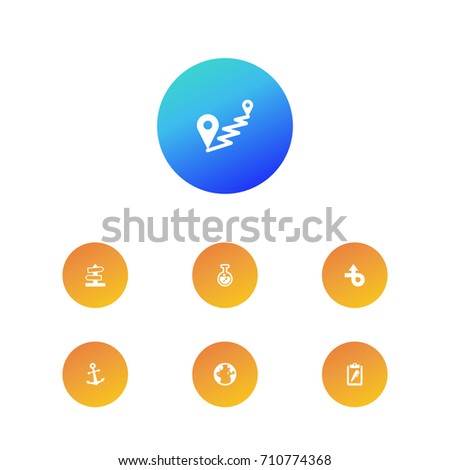 Set Of 7 Systematization Icons Set.Collection Of Trip, Globe, Test Tube And Other Elements.