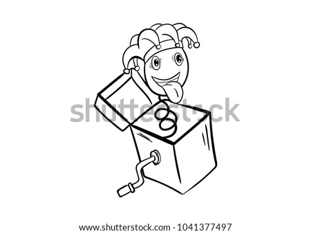 Jack in the Box with jester hat and laughing emoticon doodle icon vector 