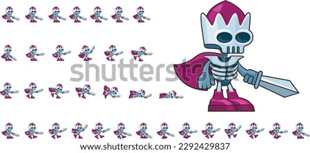 Skeleton king with a sword in his hand. For creating an action game in fantasy style. Game Animated Character. Game Sprite 