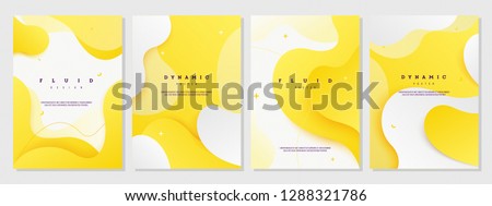 Creative fluid style poster set. dynamic 3D shapes on light yellow background. ideal for party, banner, cover, print, promotion, sale, greeting, ad, web, page, header, landing, social media.