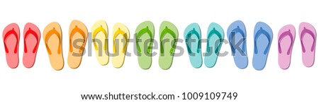 Flip flops - colored summer slippers, symbolic for group travel, team, friends or family holiday - isolated vector illustration on white.