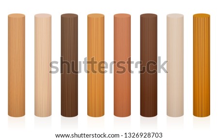 Wooden posts. Collection of wooden rods, different colors, glazes, textures from various trees to choose - brown, dark, gray, light, red, yellow, orange decor models - vector on white background.
 Foto stock © 
