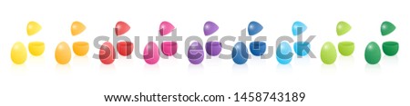 Easter egg gift boxes. Two parts with open and closed top lid to be filled, nine different colors. Three-dimensional isolated vector illustration on white background.
