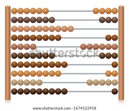 European abacus counting frame. Calculating tool with wooden beads sliding on wires. Used in pre- and in elementary schools as an aid in teaching the numeral system and arithmetic or as toy.
