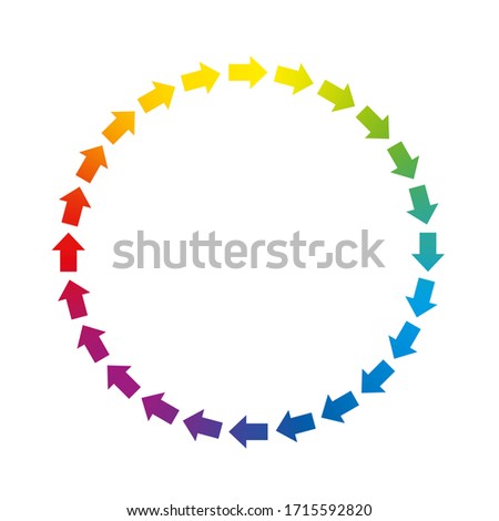 Arrows circle. Circuit symbol with rainbow gradient colored arrows. 