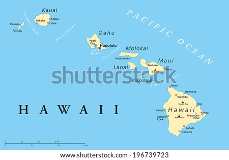 Hawaii Islands Political Map With Capital Honolulu, Most Important ...