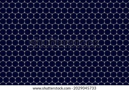 Graphene seamless pattern background. Tile of two-dimensional honeycomb lattice, schematic structure of a single layer of carbon atoms, arranged in a hexagonal grid. Repeatable backdrop, illustration.